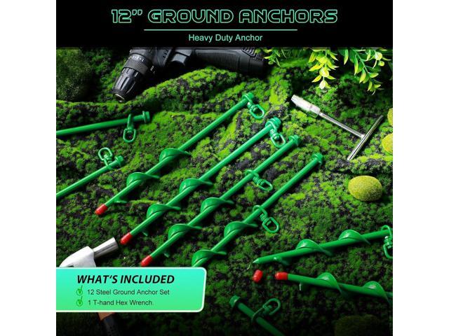 Zhengmy 12 Pcs Ground Anchors Screw in, 12 Inch Heavy Duty Tent Stakes with Trampoline Anchor Hook Ground Stakes for Camping Tent Canopies Ports...