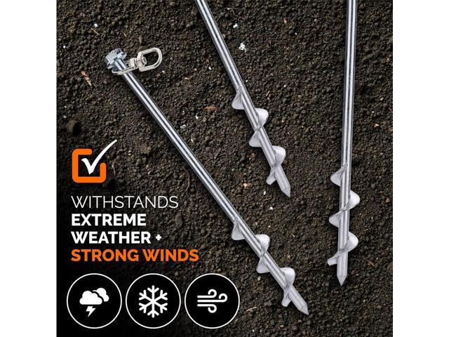 MightyPhine Steel Screw Ground Anchors - Set of 4, 12 Inch, Silver, Metal - Tent Stakes, Trampoline Anchor Kit, Swing Set Anchors, High Wind...
