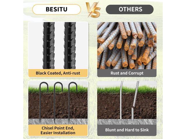 16 Inches 24-Pack J Hook Rebar Stakes Heavy Duty Tent Stakes with Chisel Point End, Steel Ground Anchors Metal Garden Stakes Chain Link Fence...
