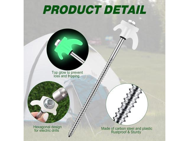 40 Pcs 8' Screw in Tent Stakes Heavy Duty Tent Stakes Drillable Ground Anchors Screw Metal Tent Pegs Threaded Tent Spikes with Head Driver for...