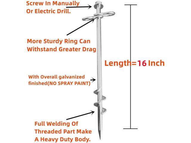 Ground Anchors Screw in - 16 Inch Set of 6 - Tent Stakes Heavy Duty Double Arbitrary Direction Galvanized Kits for Swing and Trampoline Set High...