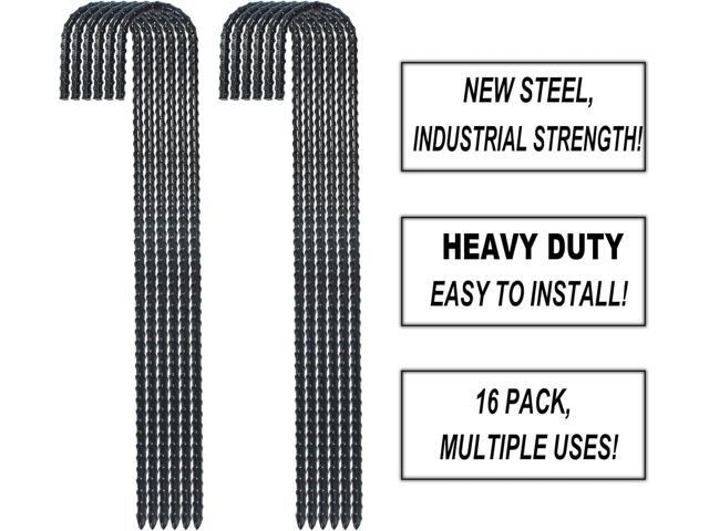 16 Inch Ground Rebar Stakes, J Hook Extra Heavy Duty Rust Proof Coated Steel Ground Anchors with Chisel Point End for Camping Tent and Canopy Tent...