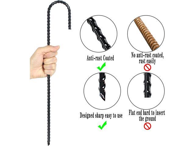 16 Inch Ground Rebar Stakes, J Hook Extra Heavy Duty Rust Proof Coated Steel Ground Anchors with Chisel Point End for Camping Tent and Canopy Tent...