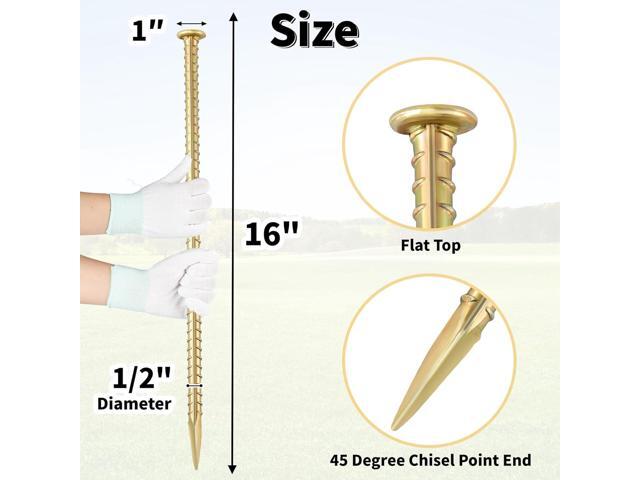 16 Inch Rebar Stakes 1/2 Inch Diameter Galvanized Steel Ground Anchors Heavy Duty Anchoring Spikes for Speed Bump, Parking Curb and Tent (10 Pack)