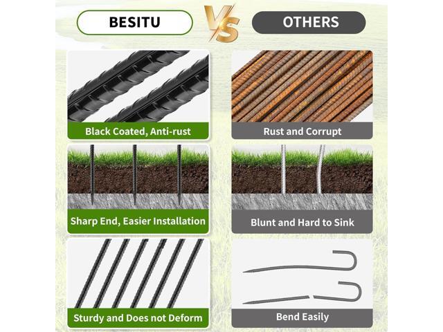 24 inches J Hook Rebar Stakes (16-Pack), Extra Long Garden Stakes with Chisel Point End Steel Rebar Ground Stakes for Tent Chain Link Fence and...