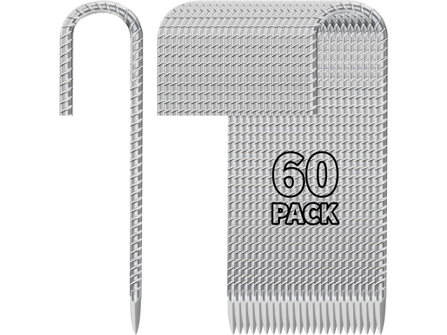 12 Inch Ground Stakes Heavy Duty J Hook 60-Pack Metal Spikes Galvanized Ground Hooks Anchors Rebar Ground Stakes for Fence Tent Gazbo Bounce House...