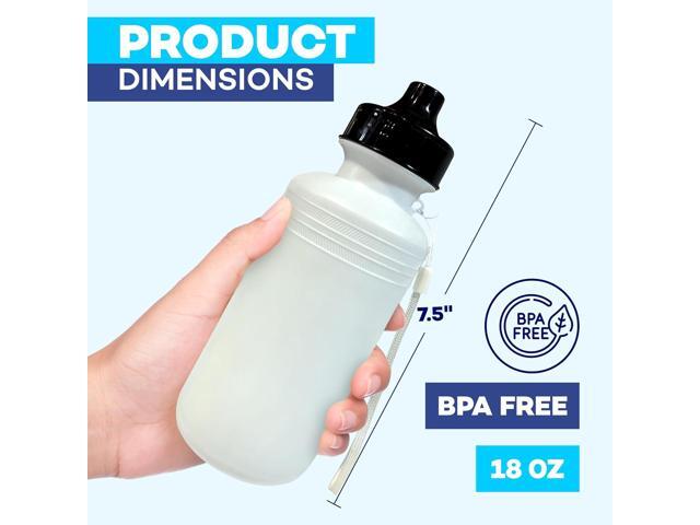 4E's Novelty Sports Water Bottles Bulk (12 Pack) 18 oz Squeeze Reusable Plastic White School Bike Water Bottle for Kids, BPA Free, Party Favor...