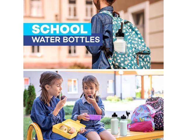 4E's Novelty Sports Water Bottles Bulk (12 Pack) 18 oz Squeeze Reusable Plastic White School Bike Water Bottle for Kids, BPA Free, Party Favor...