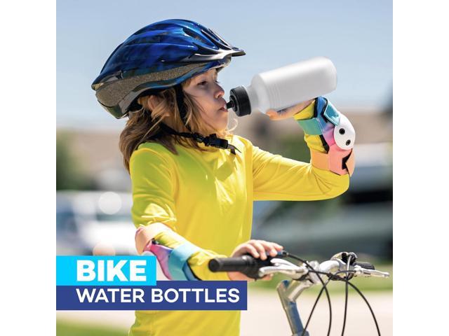 4E's Novelty Sports Water Bottles Bulk (12 Pack) 18 oz Squeeze Reusable Plastic White School Bike Water Bottle for Kids, BPA Free, Party Favor...