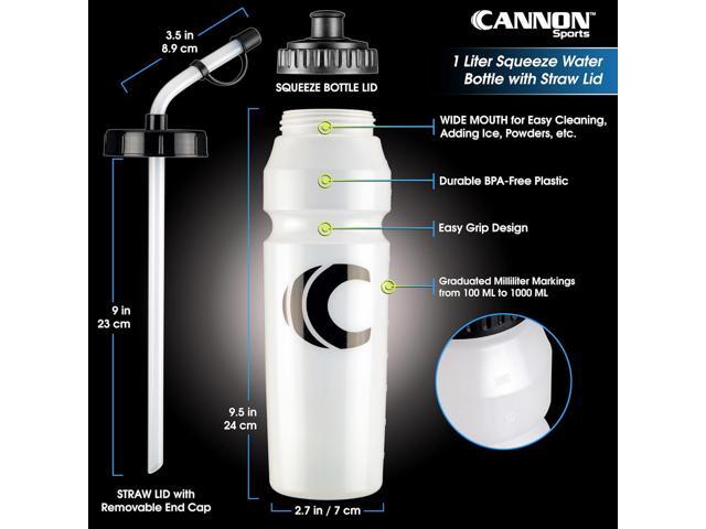 Cannon Sports 1 Liter Sports Water Bottle, BPA-Free, 34 Oz Capacity, Large Mouth, 2 lids (Straw and Squeeze), Great For Helmet Sports Such As...