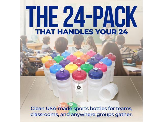 Rolling Sands USA Made 20 Ounce Sports Water Bottles - 24-Pack Bulk BPA-Free Blank Sports Bottles for Teams & Classrooms - Clear Frost...