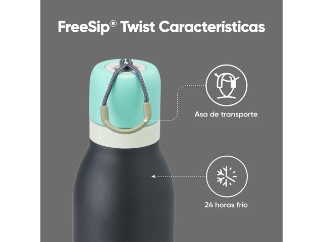 Owala FreeSip Twist Insulated Stainless Steel Water Bottle with Straw for Sports and Travel, BPA-Free, 24-oz, Blue/Grey (Foggy Tide)