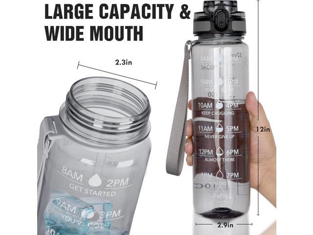 OLDLEY Water Bottle, 32oz Motivational Sports Water Bottle with Time Marker - Times to Drink - Tritan, BPA Free, Wide Mouth Leakproof,Smoke Grey (1...