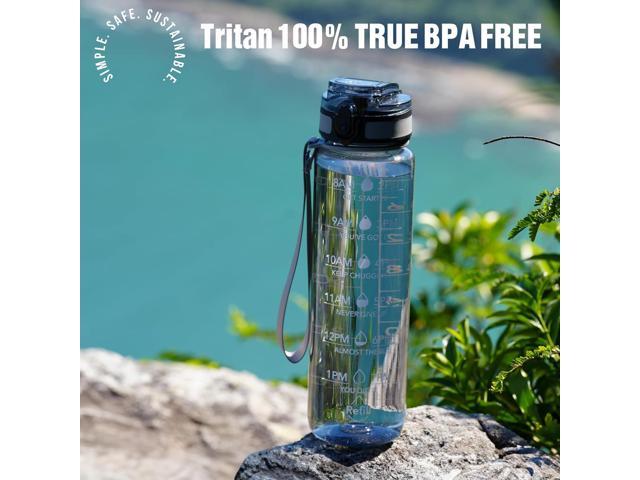 OLDLEY Water Bottle, 32oz Motivational Sports Water Bottle with Time Marker - Times to Drink - Tritan, BPA Free, Wide Mouth Leakproof,Smoke Grey (1...