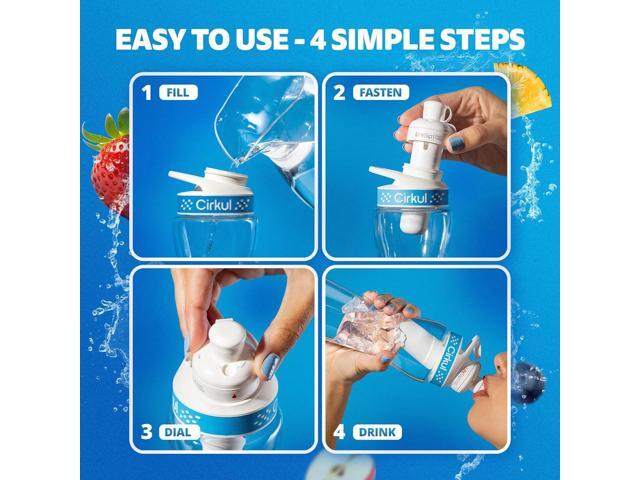 Cirkul 32oz. BPA-Free Plastic Water Bottle Starter Kit with Navy Lid, 2 Flavor Cartridges (1 LifeSip Blueberry Grape, 1 GoSip Kiwi Berry) No Sugar,...