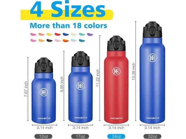 Han's Bottle Sports Water Bottle - 24 Oz, Straw Lid, Leak Proof, Vacuum Insulated Stainless Steel, Double Walled, Thermo Mug,Red