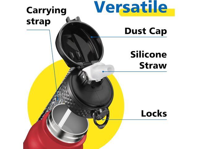 Han's Bottle Sports Water Bottle - 24 Oz, Straw Lid, Leak Proof, Vacuum Insulated Stainless Steel, Double Walled, Thermo Mug,Red