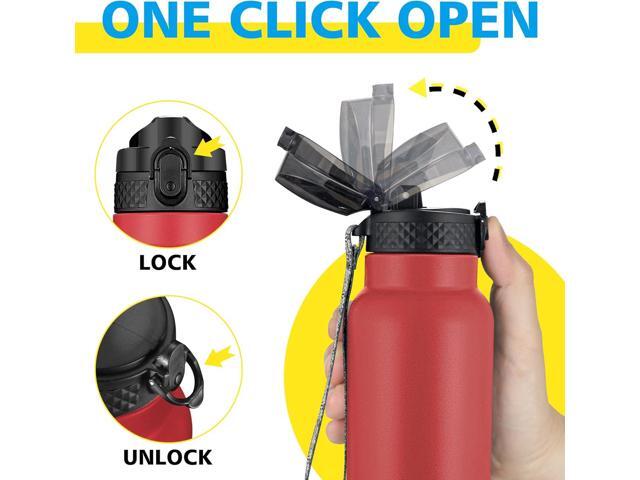 Han's Bottle Sports Water Bottle - 24 Oz, Straw Lid, Leak Proof, Vacuum Insulated Stainless Steel, Double Walled, Thermo Mug,Red