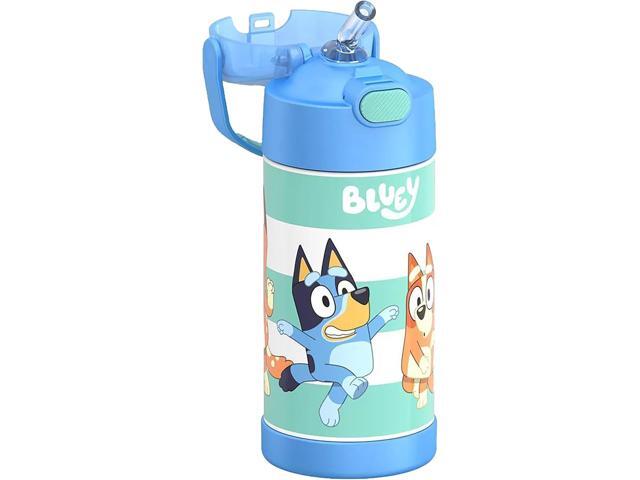 THERMOS FUNTAINER Water Bottle with Straw - 12 Ounce - Kids Stainless Steel Vacuum Insulated Water Bottle with Lid, Bluey