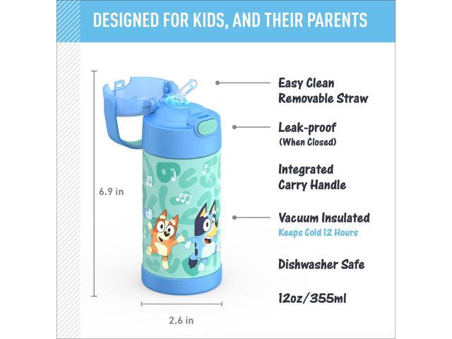 THERMOS FUNTAINER Water Bottle with Straw - 12 Ounce - Kids Stainless Steel Vacuum Insulated Water Bottle with Lid, Bluey