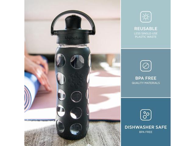 Lifefactory 22-Ounce Active Flip Cap Glass Water Bottle, 22oz, Carbon