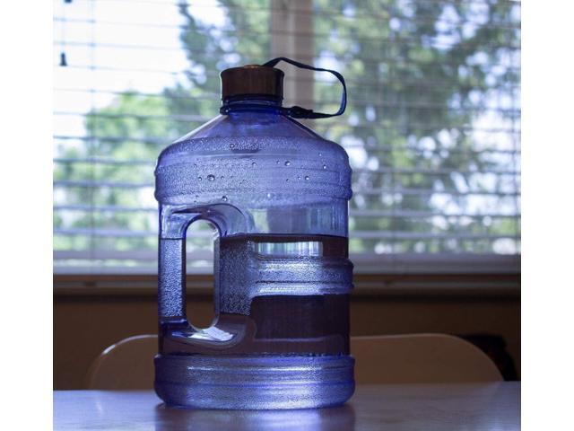 New Wave Enviro Iconic 1 Gallon Round BPA Free Water Bottle with Stainless Steel Cap and Integrated Handle, Ideal for Gym and Outdoor Life, Blue
