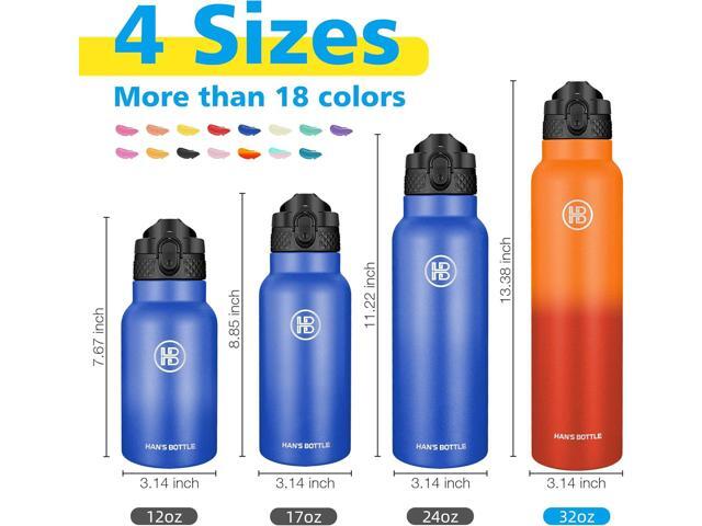 Han's Bottle Sports Water Bottle - 32 Oz, Straw Lid, Leak Proof, Vacuum Insulated Stainless Steel, Double Walled, Thermo Mug,Fire