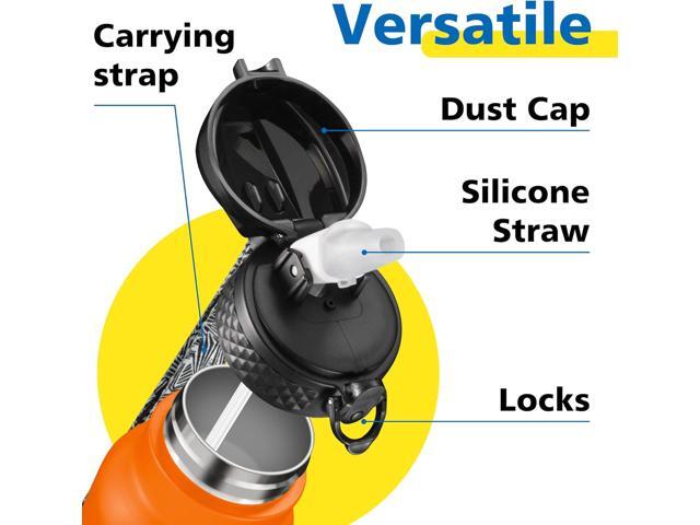 Han's Bottle Sports Water Bottle - 32 Oz, Straw Lid, Leak Proof, Vacuum Insulated Stainless Steel, Double Walled, Thermo Mug,Fire