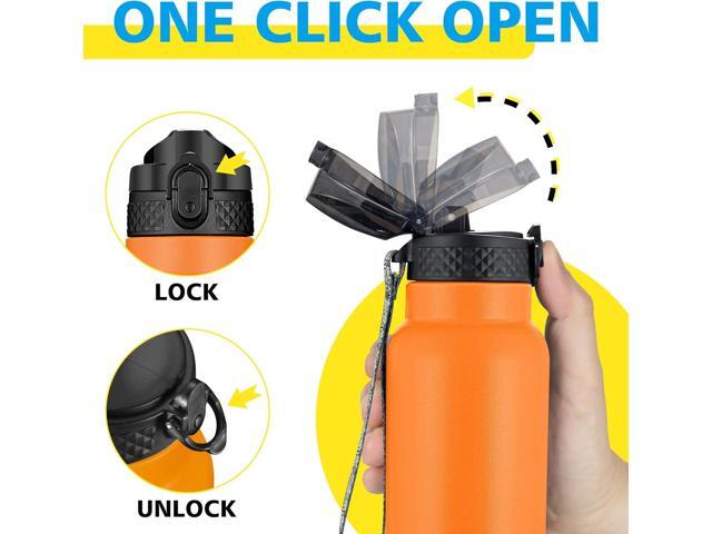Han's Bottle Sports Water Bottle - 32 Oz, Straw Lid, Leak Proof, Vacuum Insulated Stainless Steel, Double Walled, Thermo Mug,Fire