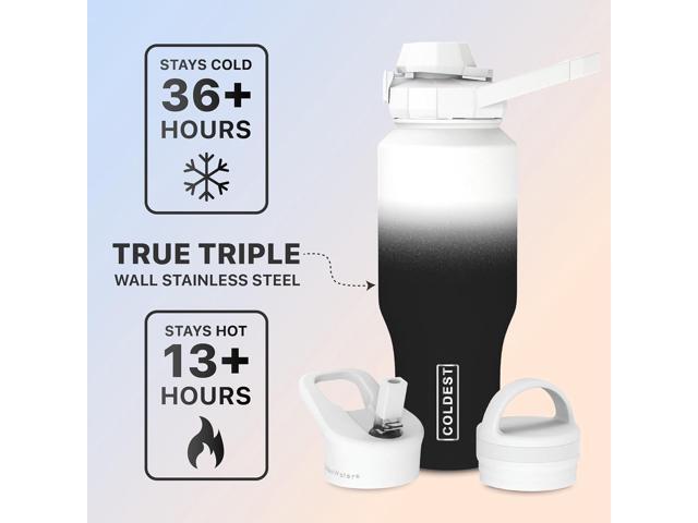 Coldest Sports Water Bottle - 3 in 1 Lids (Chug, Straw, Handle) - Insulated Stainless Steel Tumbler with Handle - Vacuum Water Flask Cup,...