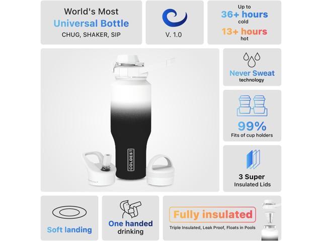 Coldest Sports Water Bottle - 3 in 1 Lids (Chug, Straw, Handle) - Insulated Stainless Steel Tumbler with Handle - Vacuum Water Flask Cup,...
