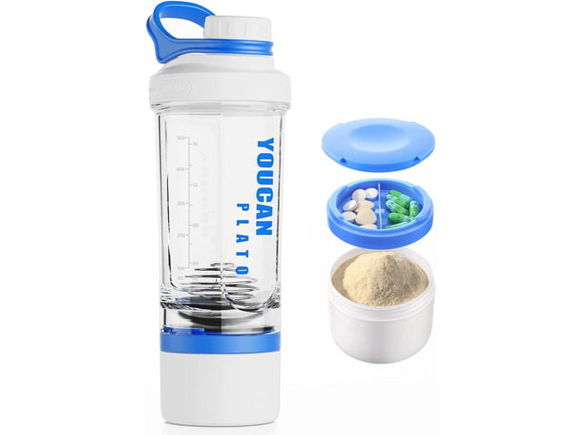 21oz Protein Shaker Bottle with Powder Storage Container-Shaker Cups for Protein Shakes-pre workout bottle-Mixer Cup-Gym Sport Water Bottle -Made...