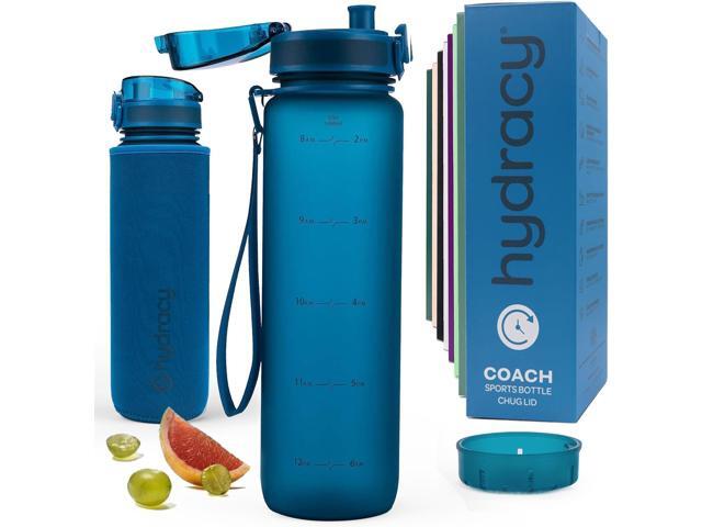 Hydracy Water Bottle with Time Marker -Large BPA Free Water Bottle & No Sweat Sleeve -Leak Proof Gym Bottle with Fruit Infuser Strainer & Times to...