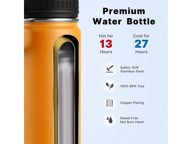 koodee Water Bottle with Straw-16 oz Stainless Steel Double Wall Vacuum Insulated Water Flask Metal Sports Water Bottle for School (Mango Yellow)