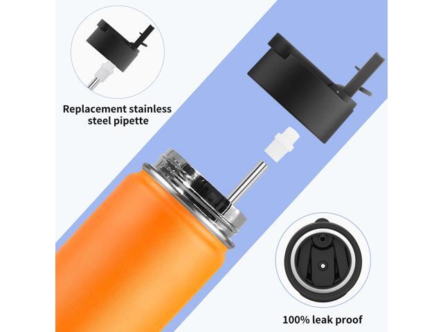 koodee Water Bottle with Straw-16 oz Stainless Steel Double Wall Vacuum Insulated Water Flask Metal Sports Water Bottle for School (Mango Yellow)