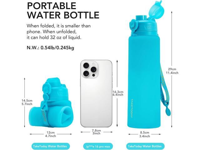 TakeToday Collapsible Water Bottles 32oz, Foldable Travel Water Bottle, BPA Free, Silicone Water Bottle Leakproof for Hiking, International Travel,...