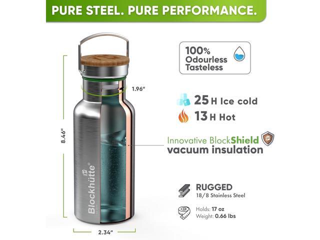 Blockhütte Vacuum Insulated Stainless Steel Water Bottle I 17 oz I Wide Mouth Metal Bottle for hot and cold drinks I BPA-Free I perfect for Travel,...