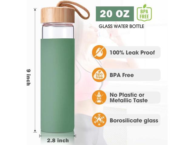 20 Oz Borosilicate Glass Water Bottles with Silicone Sleeve BPA Free, Dishwasher Safe - Reusable Clear Glass Drinking with Leak Proof Bamboo Lid ...
