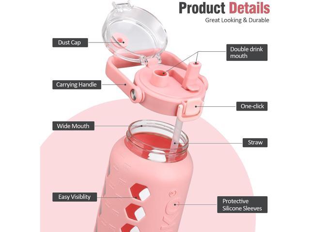 MUKOKO Half Gallon/64 oz Glass Water Bottles with Straw and Lid,Motivational Water Jug with Time Marker Reminder and Silicone Sleeve,100% Leakproof...