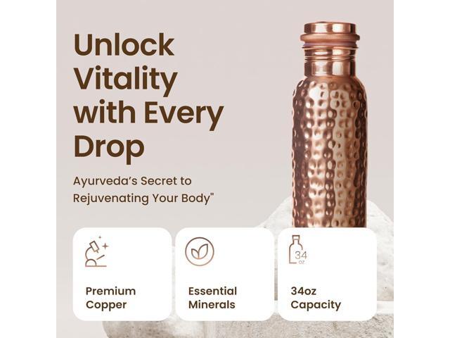 Pure Copper Water Bottle for Drinking Water, 34 Oz Hammered Finish Stay Hydrated and Enjoy Ayurvedic Benefits Leak-Proof, Temperature Retention,...