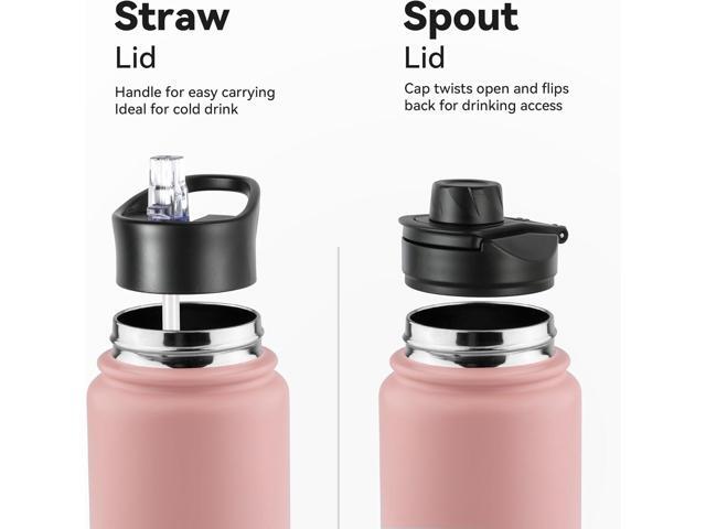 VEGOND 32 oz Insulated Water Bottle Bulk Stainless Steel Metal Water Bottles with Leak Proof Straw Lid & Spout Lid, Wide Mouth Double Walled Vacuum...