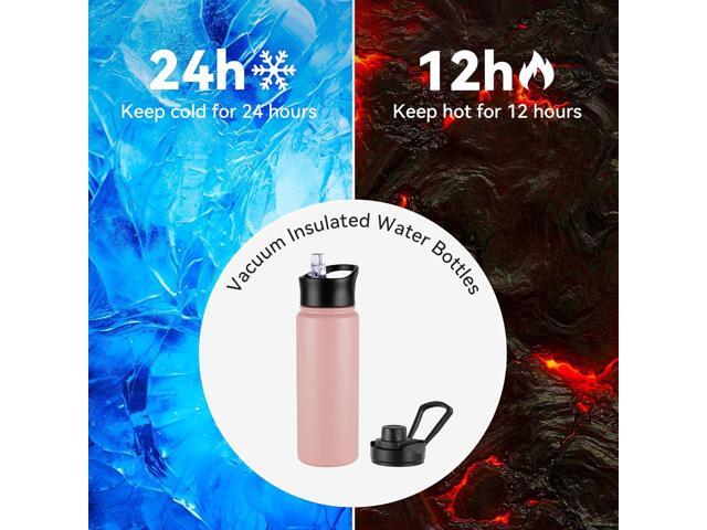 VEGOND 32 oz Insulated Water Bottle Bulk Stainless Steel Metal Water Bottles with Leak Proof Straw Lid & Spout Lid, Wide Mouth Double Walled Vacuum...