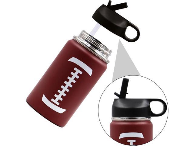 12 oz Football Water Bottle, Metal Sports Flask Travel Tumbler with 2 Lids, Stainless Steel Double Wall Vacuum Insulated Water Bottles, Football...
