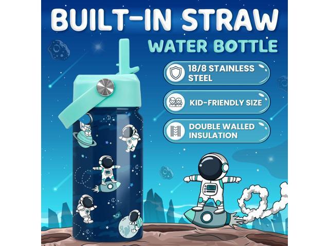 Astronaut Water Bottle - Kids Water Bottle with Straw Lid - 12 Oz Insulated Stainless Steel Water Bottles for Kid Boys - Travel Cup for School Sports