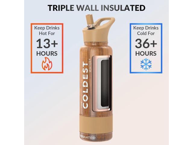 Coldest Insulated Water Bottle with Straw Lid - Stainless Steel Metal Insulated Bottle for Men & Women (Executive Wood, 40 oz)