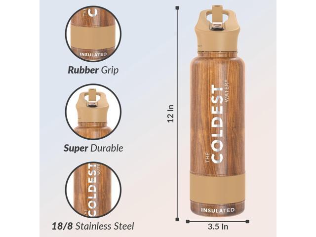 Coldest Insulated Water Bottle with Straw Lid - Stainless Steel Metal Insulated Bottle for Men & Women (Executive Wood, 40 oz)