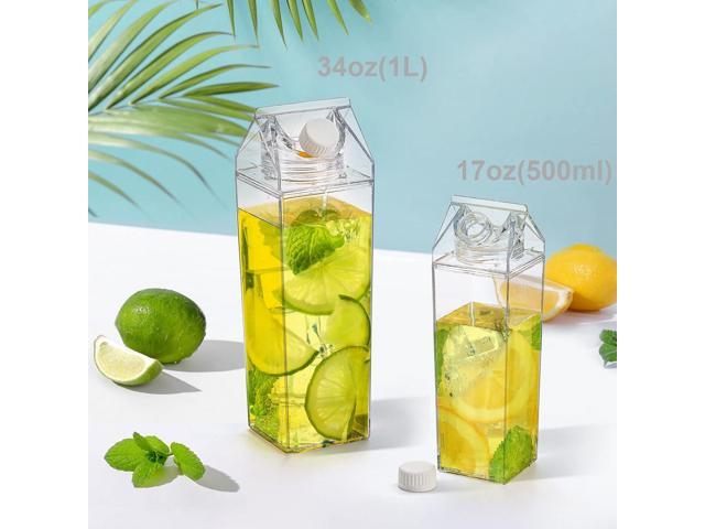 yarlung 6 Pack Milk Carton Water Bottle, 17 Oz Clear Plastic Milk Box Portable Square Juice Bottle for Outdoor Sports Travel Camping