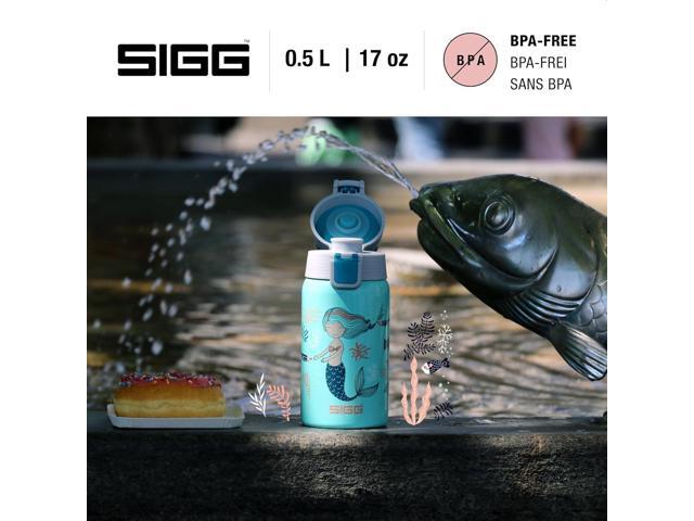SIGG - Kids Water Bottle - Shield ONE Atlantis - Leakproof - Lightweight - BPA Free - Stainless Steel - Light Blue With Mermaid - 17 Oz