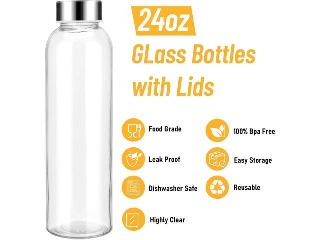 Sursip 24oz Glass Water Bottle Set of 6, Leak Proof Clear glass juice bottle for juicing, Reusable Drinking Bottles with Stainless Steel Lid,...