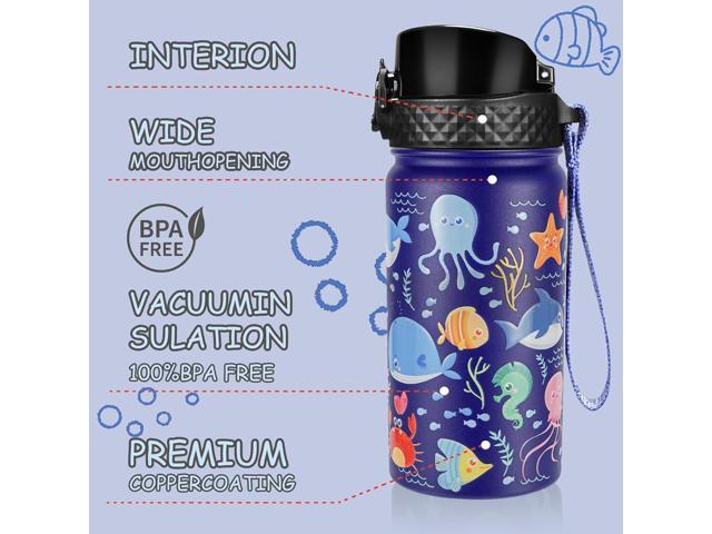 GOPPUS Kids Water Bottle (Straw Lid) - 14 Oz Stainless Steel Travel Bottle, Double Wall Vacuum Leak Proof Kids Cup for School Boys Girls,Under the Sea
